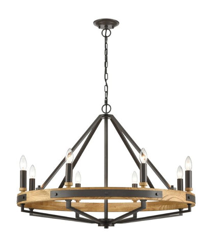 FUNALE: Interior Candelabra Natural Wood Oil Rubbed Bronze Hardware 8-Light Pendant Lights
