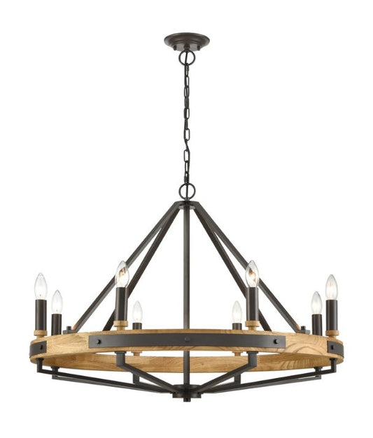FUNALE: Interior Candelabra Natural Wood Oil Rubbed Bronze Hardware 8-Light Pendant Lights