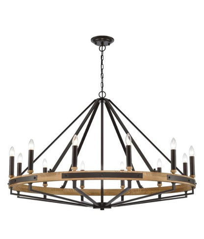 FUNALE: Interior Candelabra Natural Wood Oil Rubbed Bronze Hardware 12-Light Pendant Lights