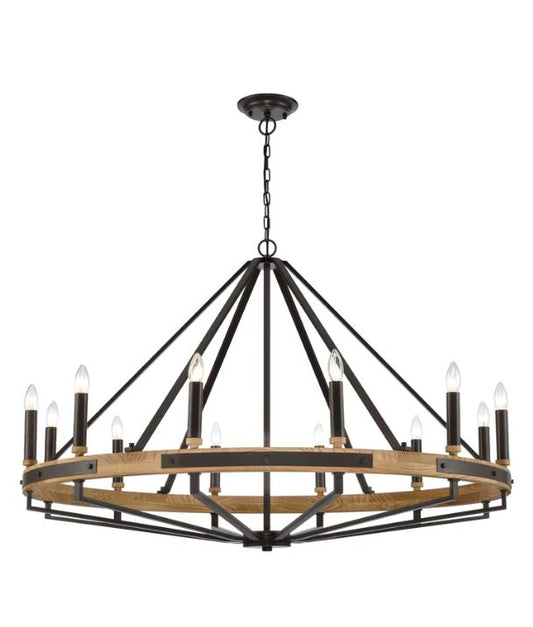 FUNALE: Interior Candelabra Natural Wood Oil Rubbed Bronze Hardware 12-Light Pendant Lights