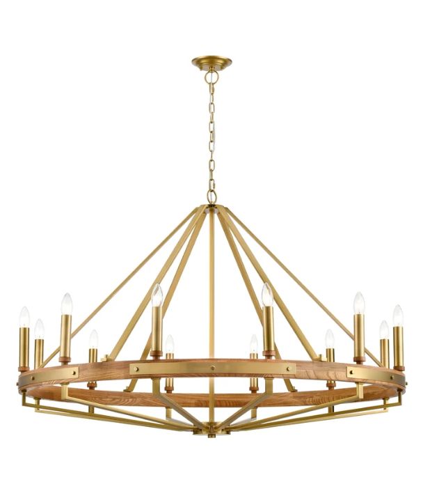 FUNALE: Interior Candelabra Natural Wood Oil Rubbed Bronze Hardware 12-Light Pendant Lights