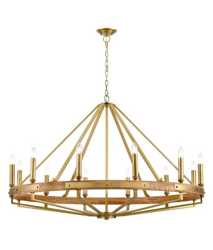 FUNALE: Interior Candelabra Natural Wood Oil Rubbed Bronze Hardware 12-Light Pendant Lights