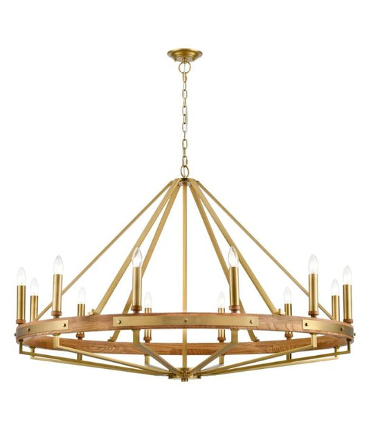 FUNALE: Interior Candelabra Natural Wood Oil Rubbed Bronze Hardware 12-Light Pendant Lights