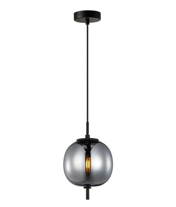 PINO: Interior Smokey Black Mirror Finish Glass Round Pendant Lights
