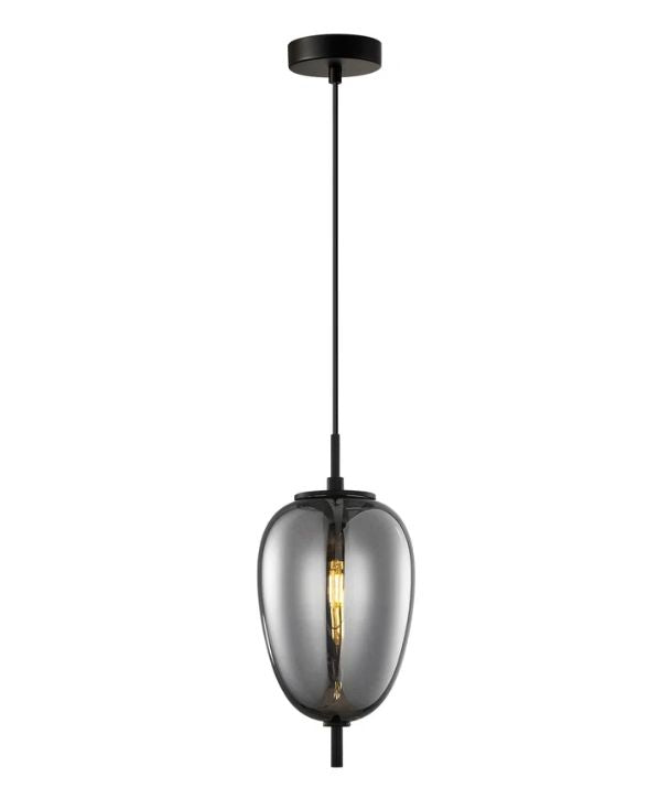 PINO: Interior Smokey Black Mirror Finish Glass Oval Pendant Lights