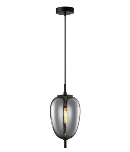 PINO: Interior Smokey Black Mirror Finish Glass Oval Pendant Lights