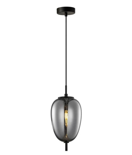 PINO: Interior Smokey Black Mirror Finish Glass Oval Pendant Lights