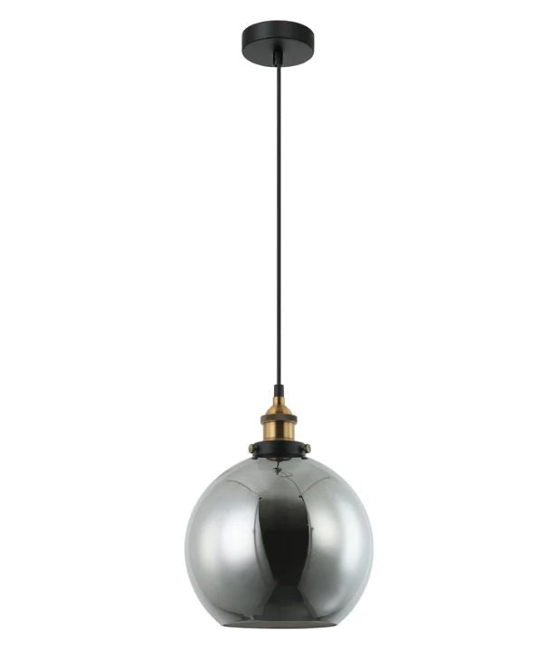 PESINI: Interior Wine Smokey Black Glass & Antique Brass Highlight Pendant Light