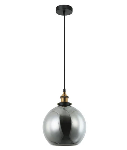 PESINI: Interior Wine Smokey Black Glass & Antique Brass Highlight Pendant Light