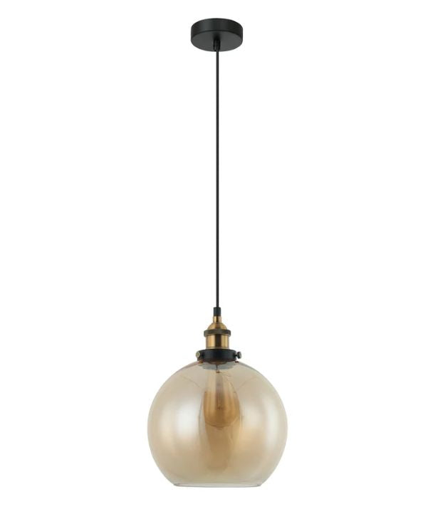 PESINI: Interior Wine Amber Glass & Antique Brass Highlight Pendant Light