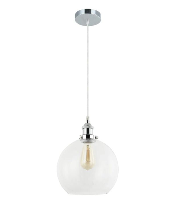 PESINI: Interior Wine Clear Glass & Chrome Highlight Pendant Light