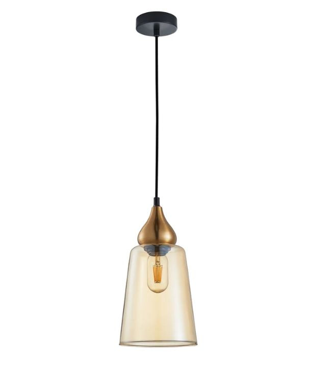 JEREZ: Modern Bronze Amber Ellipse Glass Flat Top Pendant Light
