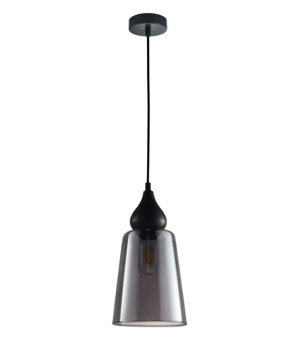 JEREZ: Modern Smokey Black Ellipse Glass Flat Top Pendant Light