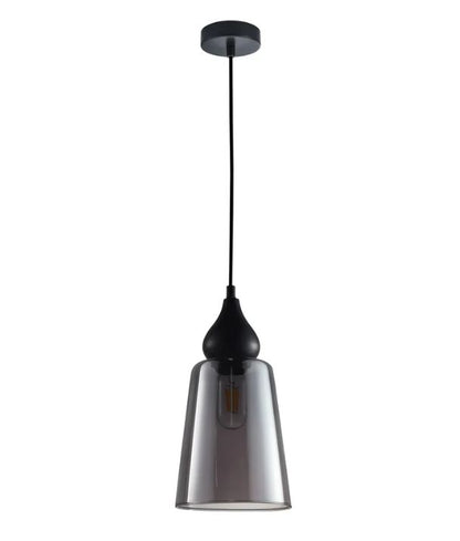 JEREZ: Modern Smokey Black Ellipse Glass Flat Top Pendant Light