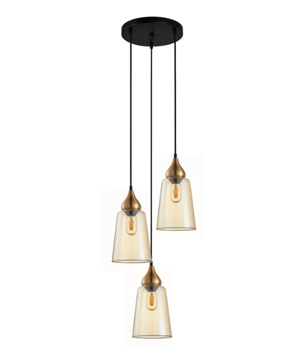 JEREZ2X3R: Bronze Amber Ellipse Glass Flat Top Pendant Light