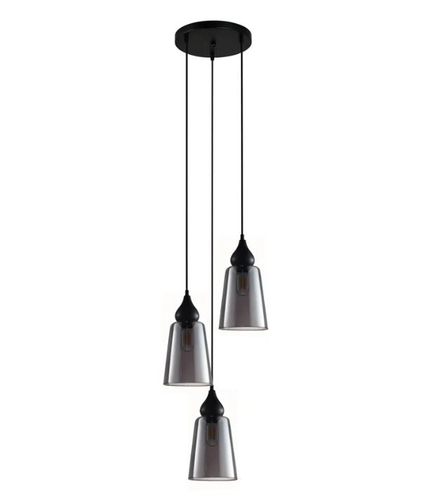 JEREZ2X3R: Smokey Black Ellipse Glass Flat Top Pendant Light