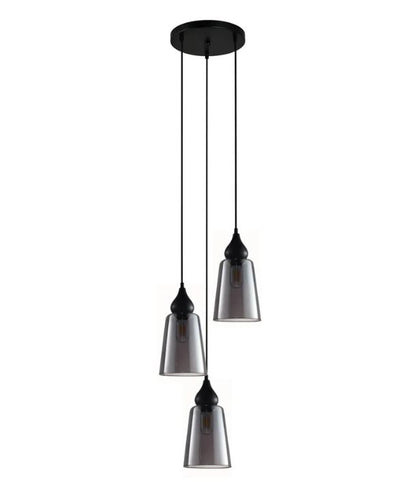 JEREZ2X3R: Smokey Black Ellipse Glass Flat Top Pendant Light