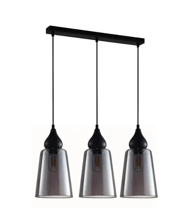 JEREZ2X3S: Smokey Black Ellipse Glass Flat Top Pendant Light