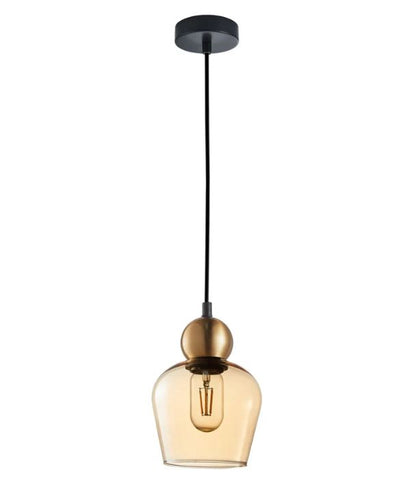 CHAMPAN: Interior Bronze Amber Glass Ellipse Pendant Light