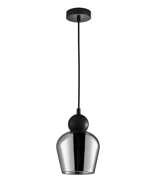 CHAMPAN: Interior Mirror Finish Smokey Black Glass Ellipse Pendant Light