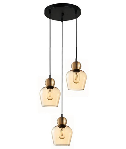 CHAMPAN: Interior Bronze Amber Glass Ellipse Multiple Round Base Pendant Light