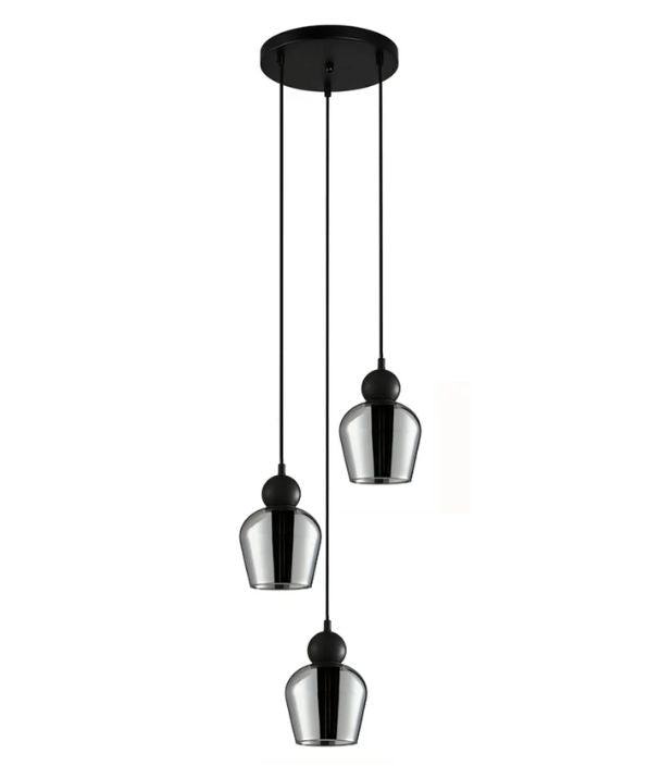 CHAMPAN1X3R: Interior Smokey Black Glass Ellipse Multiple Round Base Pendant Light