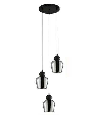 CHAMPAN1X3R: Interior Smokey Black Glass Ellipse Multiple Round Base Pendant Light