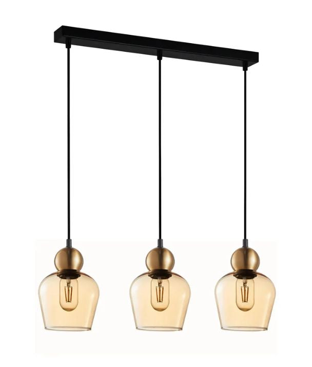 CHAMPAN1X3S: Interior Bronze Amber Glass Ellipse Multiple Bar Base Pendant Light