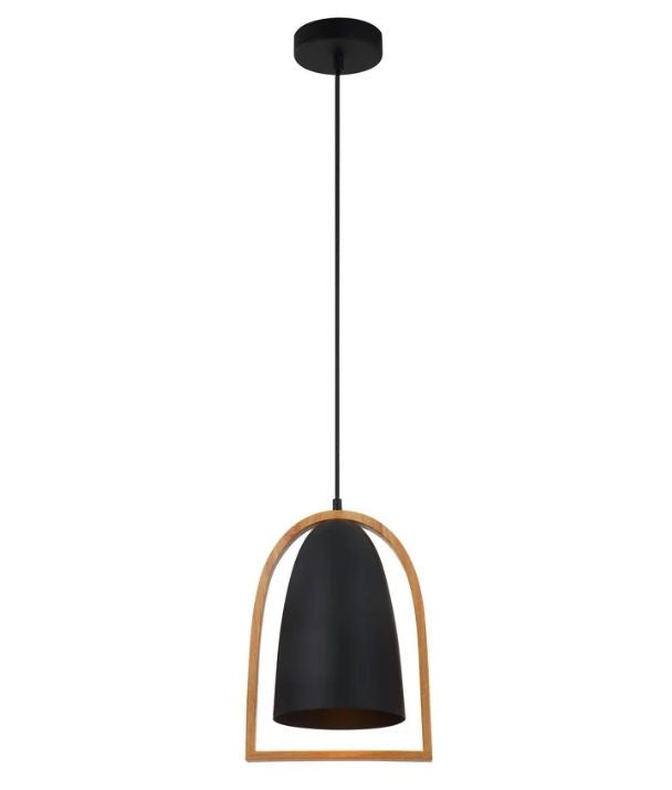 SWING6: Ellipse with Wood Frame Pendant Lights - Black