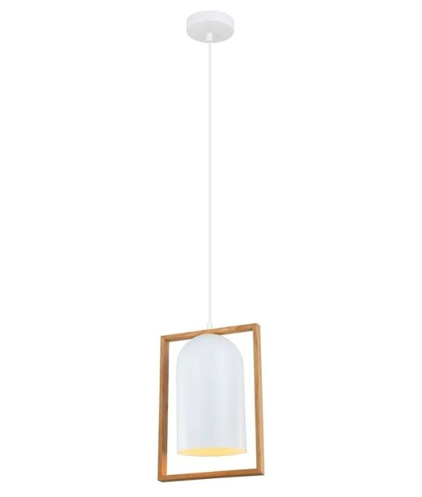 SWING: Oblong Wood Frame Pendant Lights - White