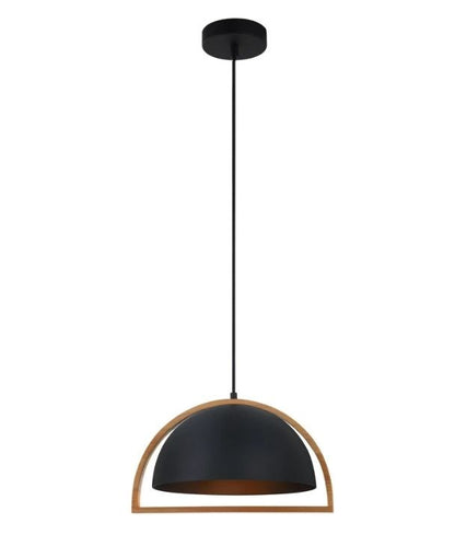 SWING3: Dome With Wood Frame Pendant Light - Black