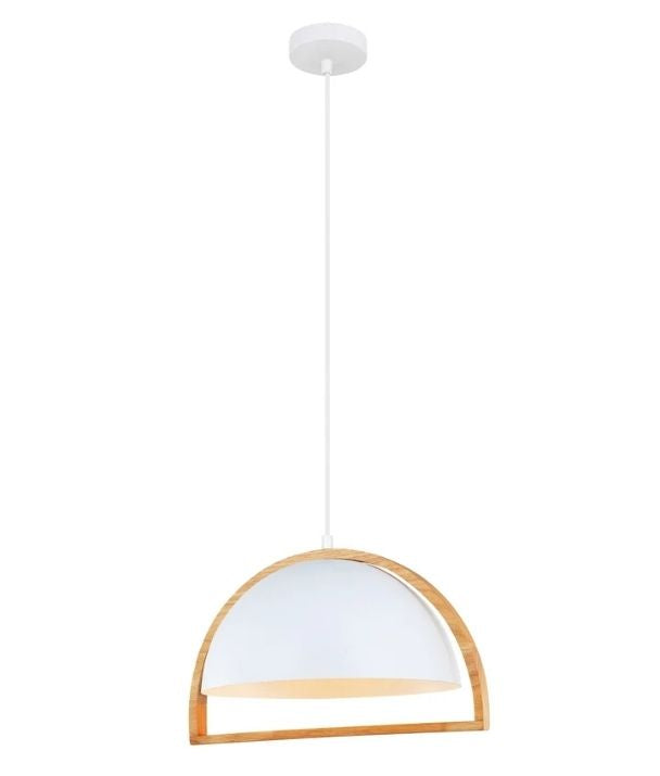 SWING3: Dome With Wood Frame Pendant Light - White