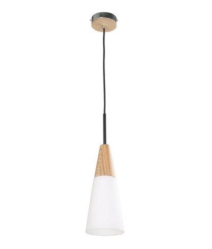 FINN: Scandinavian Blonde Wood & Opal Glass Long Cone Pendant Light