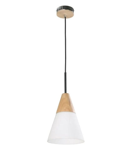 FINN: Scandinavian Blonde Wood & Opal Glass Medium Cone Pendant Light