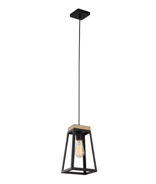 LANTERNA: Scandinavian Wood Trapezium Pendant Light - Black