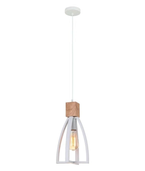 FARO: Wood Convex Cone Pendant Light - White