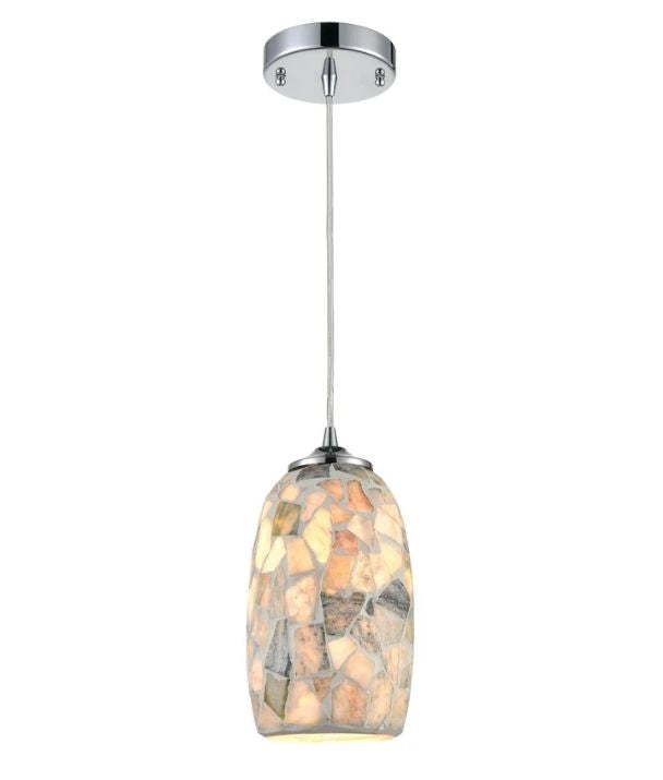 GLAZE10: Stone Mosaic Hand Blown Glass Pendant Lights - Light