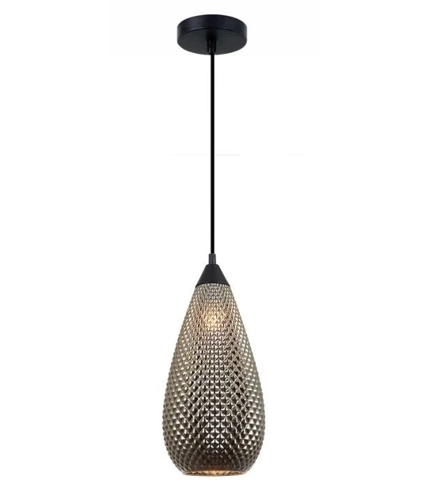 RICTUS5: Bohemian Glass with Quadrilateral Segments Tear Drop Shape Pendant Light - Chrome