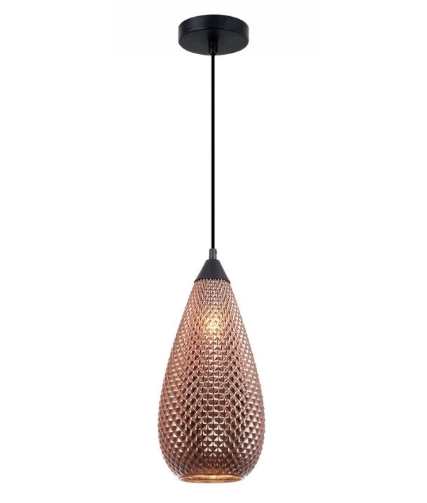 RICTUS5: Bohemian Glass with Quadrilateral Segments Tear Drop Shape Pendant Light - Copper