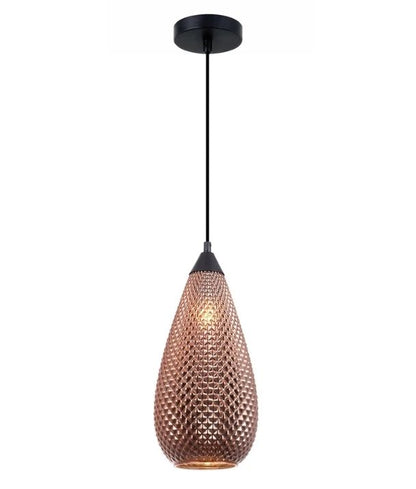 RICTUS5: Bohemian Glass with Quadrilateral Segments Tear Drop Shape Pendant Light - Copper