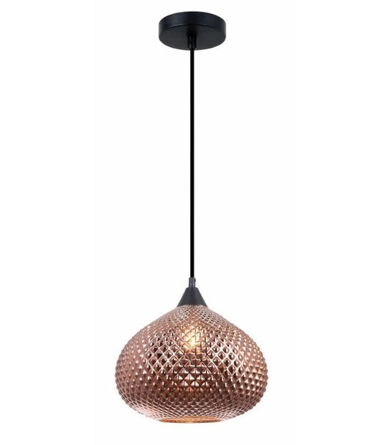 RICTUS: Bohemian Glass With Quadrilateral Segment Wine Glass Shape Pendant Light - Copper