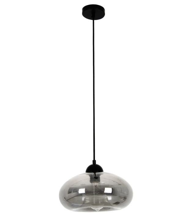MASON7: Modern Retro Oval Glass Pendant Light - Smokey Black