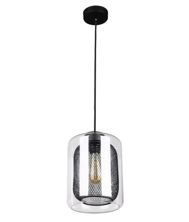 TONO: Mesh Internal & Clear Glass Oblong Pendant Light - Black