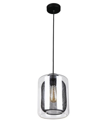 TONO: Mesh Internal & Clear Glass Oblong Pendant Light - Black