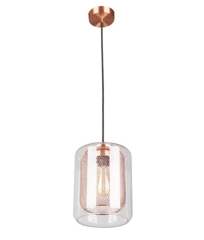 TONO: Mesh Internal & Clear Glass Oblong Pendant Light - Copper