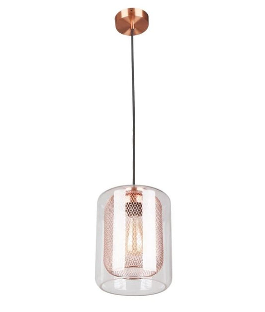 TONO: Mesh Internal & Clear Glass Oblong Pendant Light - Copper