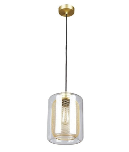 TONO: Mesh Internal & Clear Glass Oblong Pendant Light - Brass
