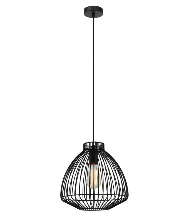 MANU: Modern Interior Cone (Concave) Wire Cage Pendant Light - Black
