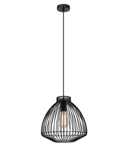 MANU: Modern Interior Cone (Concave) Wire Cage Pendant Light - Black