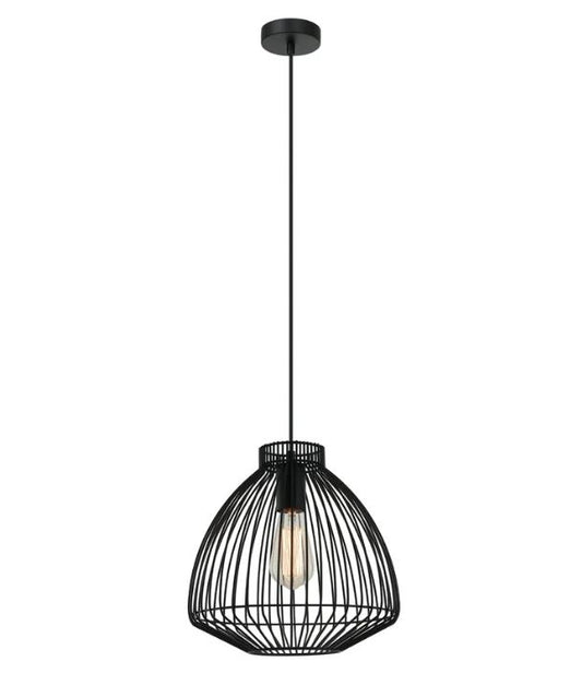 MANU: Modern Interior Cone (Concave) Wire Cage Pendant Light - Black